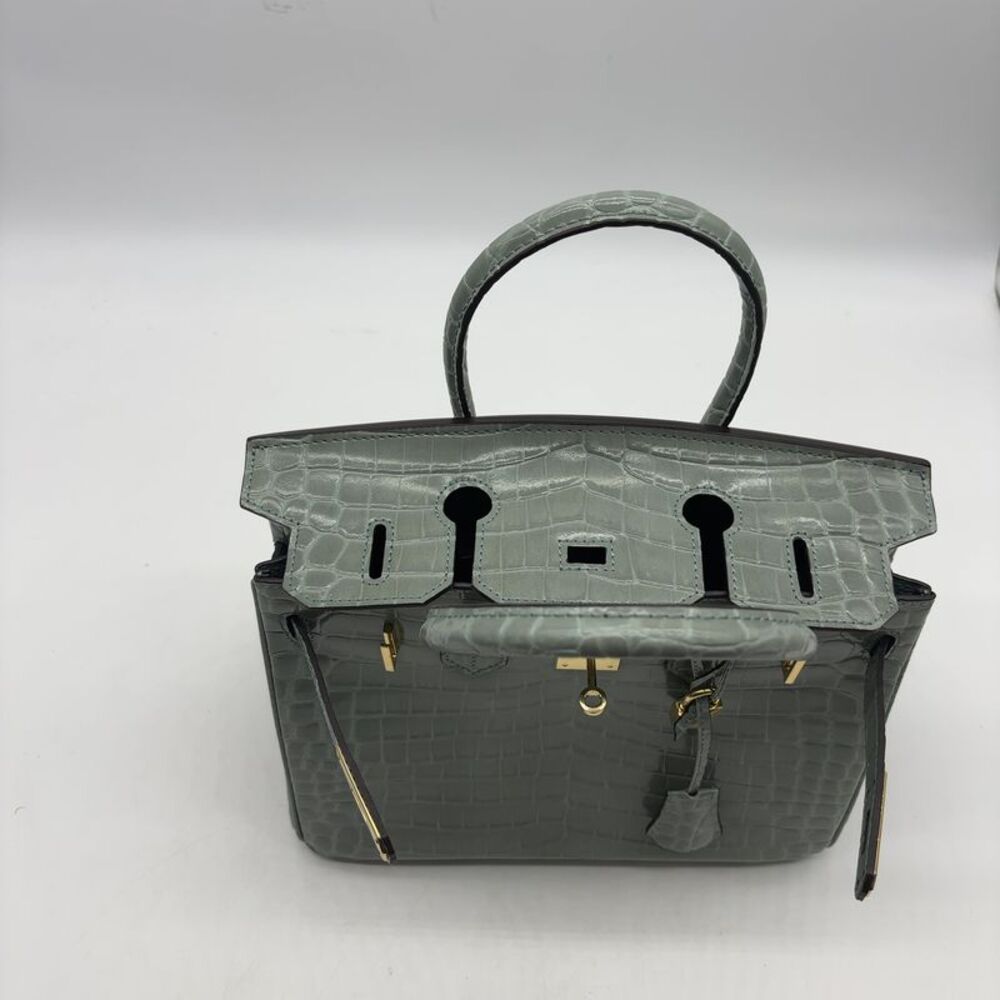Custom 30cm Dusty Sea Foam Blue Grey Crocodile Leather ghw Top Handle Birkin Bag - Picture 8 of 8